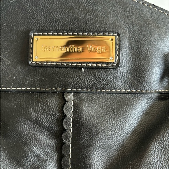 Samantha Vega Black Leather braided handle scalloped Shoulder Bag purse womens - Picture 6 of 10